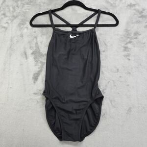 Vintage Nike Swimsuit Size 34 Black Logo Swoosh Hydrasong Racerback One Piece